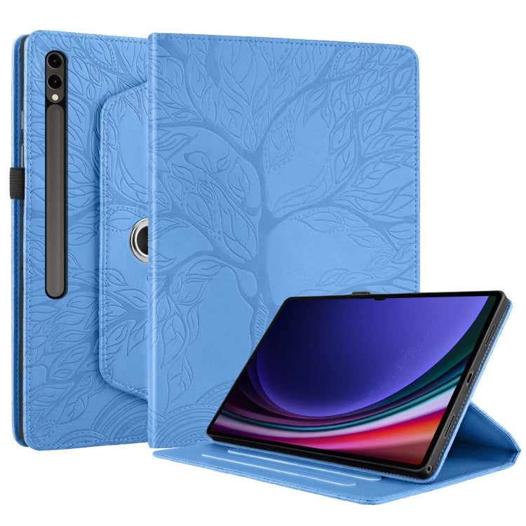 For Samsung Galaxy Tab S9 Ultra/S8 Ultra Tree Life Embossed Rotation Leather Tablet Case(Blue) - Galaxy Tab S9 Ultra Cases by buy2fix | Online Shopping UK | buy2fix