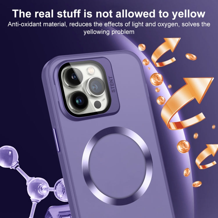 For iPhone 15 Pro Max Skin Feel CD Texture MagSafe Lens Holder Phone Case(Dark Purple) - iPhone 15 Pro Max Cases by buy2fix | Online Shopping UK | buy2fix