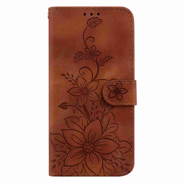 For OnePlus 11 Lily Embossed Leather Phone Case(Brown) - OnePlus Cases by buy2fix | Online Shopping UK | buy2fix