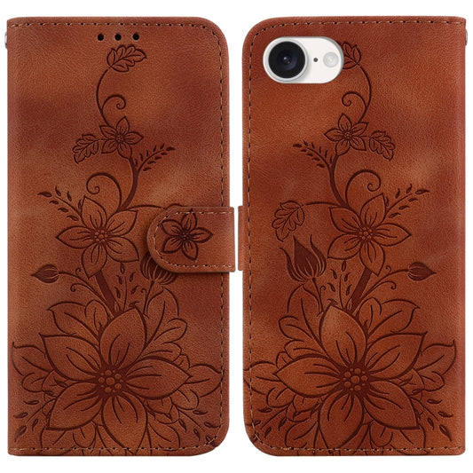 For iPhone SE 2024 Lily Embossed Leather Phone Case(Brown) - More iPhone Cases by buy2fix | Online Shopping UK | buy2fix