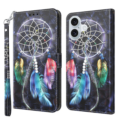 For iPhone 16 3D Painted Leather Phone Case(Colorful Dreamcatcher) - iPhone 16 Cases by buy2fix | Online Shopping UK | buy2fix