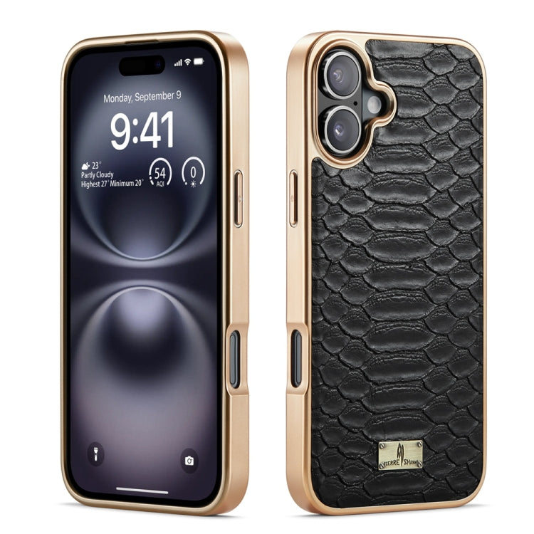 For iPhone 16 Plus Fierre Shann Python Texture Electroplating PU Phone Case(Black) - iPhone 16 Plus Cases by FIERRE SHANN | Online Shopping UK | buy2fix