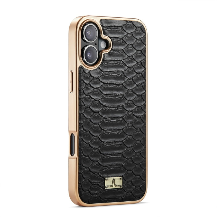 For iPhone 16 Plus Fierre Shann Python Texture Electroplating PU Phone Case(Black) - iPhone 16 Plus Cases by FIERRE SHANN | Online Shopping UK | buy2fix