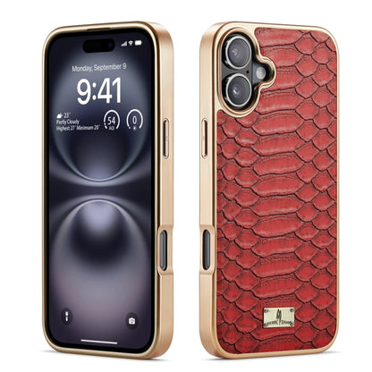 For iPhone 16 Plus Fierre Shann Python Texture Electroplating PU Phone Case(Red) - iPhone 16 Plus Cases by FIERRE SHANN | Online Shopping UK | buy2fix