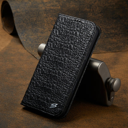 For iPhone 16 Fierre Shann Crocodile Texture Magnetic Genuine Leather Phone Case(Black) - iPhone 16 Cases by FIERRE SHANN | Online Shopping UK | buy2fix