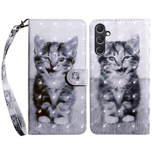 For Samsung Galaxy A55 5G 3D Painted Leather Phone Case(Smile Cat) - Galaxy Phone Cases by buy2fix | Online Shopping UK | buy2fix