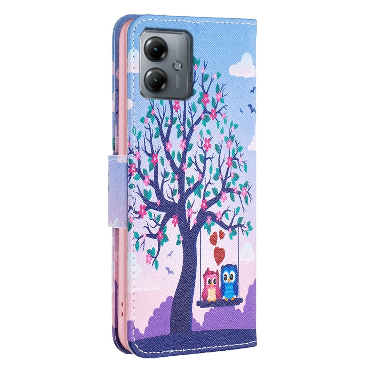 For Motorola Moto G14 4G Colored Drawing Pattern Leather Phone Case(Owl) - Motorola Cases by buy2fix | Online Shopping UK | buy2fix