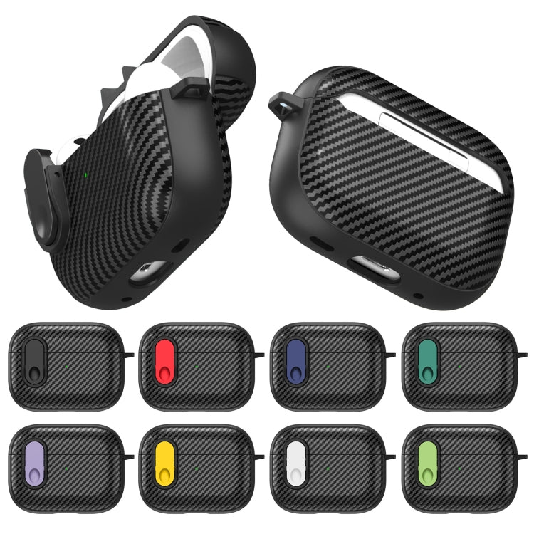 For AirPods Pro 2 Carbon Fiber Texture Wireless Earphones Case with Security Lock(Green) - For AirPods Pro 2 by buy2fix | Online Shopping UK | buy2fix