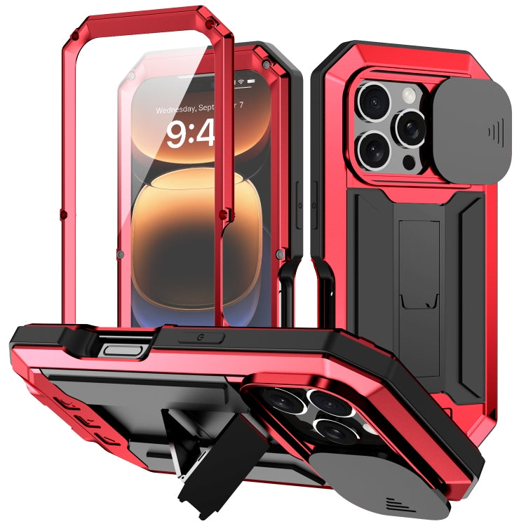 For iPhone 16 Pro R-JUST Sliding Camera IP54 Life Waterproof Holder Phone Case(Red) - iPhone 16 Pro Cases by R-JUST | Online Shopping UK | buy2fix