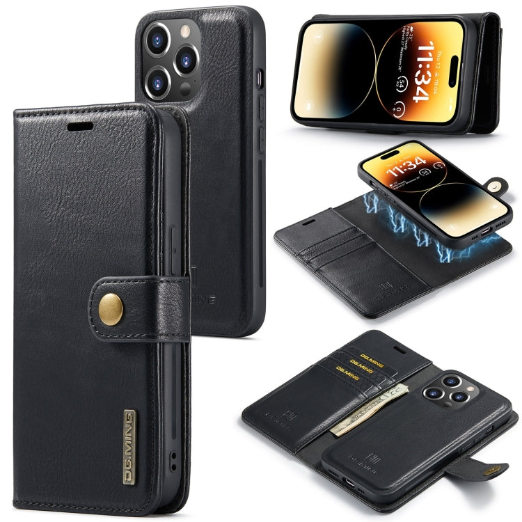 For iPhone 15 Pro DG.MING Crazy Horse Texture Detachable Magnetic Leather Phone Case(Black) - iPhone 15 Pro Cases by DG.MING | Online Shopping UK | buy2fix