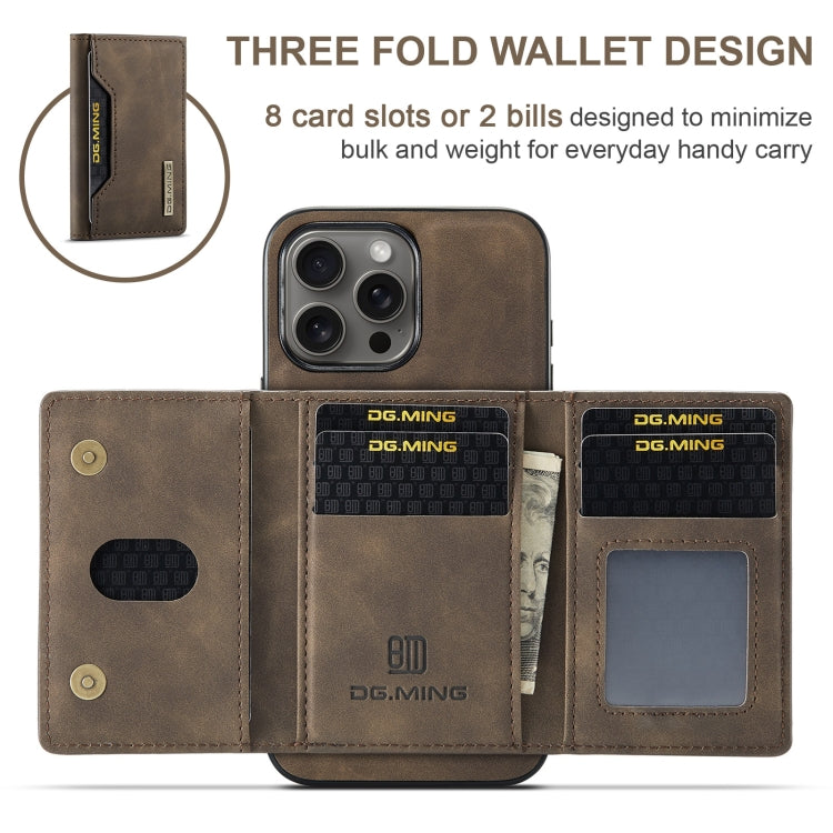 For iPhone 16 Pro Max DG.MING M2 Series 3-Fold Card Bag Wallet Leather Phone Case(Coffee) - iPhone 16 Pro Max Cases by DG.MING | Online Shopping UK | buy2fix