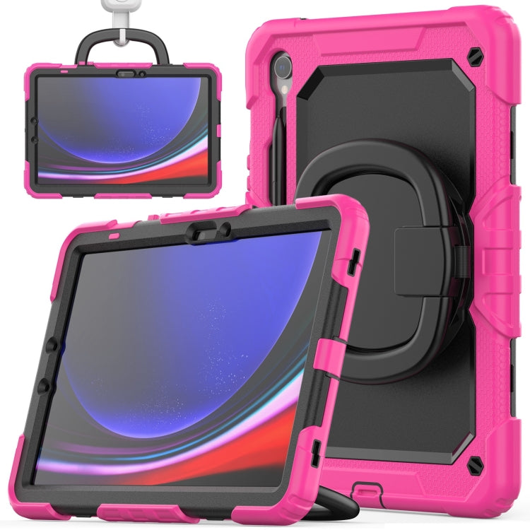 For Samsung Galaxy Tab S9 D Type Silicone Hybrid PC Tablet Case with Handle Holder(Rose Red) - Galaxy Tab S9 Cases by buy2fix | Online Shopping UK | buy2fix