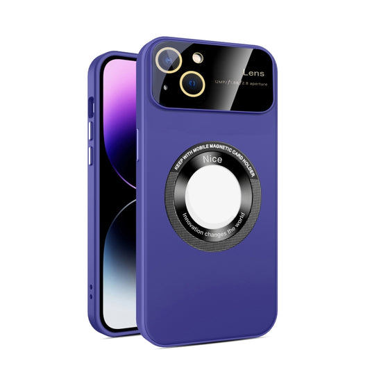 For iPhone 14 Large Glass Window Magnetic Magsafe Phone Case with Lens Film(Dark Purple) - iPhone 14 Cases by buy2fix | Online Shopping UK | buy2fix