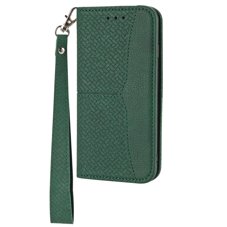 For iPhone SE 2024 Woven Texture Stitching Magnetic Leather Phone Case(Green) - More iPhone Cases by buy2fix | Online Shopping UK | buy2fix