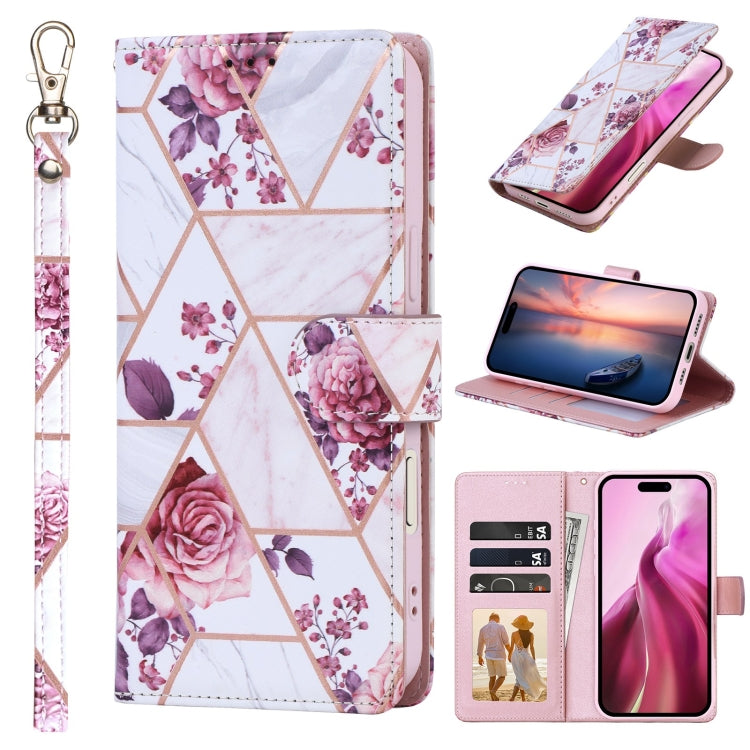 For iPhone 16 Pro Marble Bronzing Stitching Leather Phone Case(Rose Gold) - iPhone 16 Pro Cases by buy2fix | Online Shopping UK | buy2fix