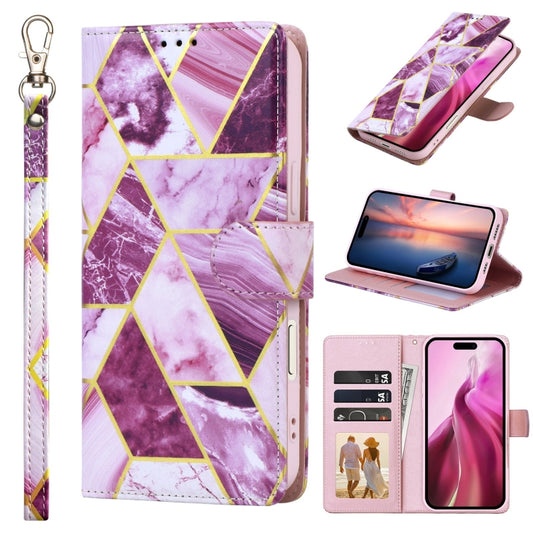 For iPhone 16 Pro Marble Bronzing Stitching Leather Phone Case(Purple) - iPhone 16 Pro Cases by buy2fix | Online Shopping UK | buy2fix