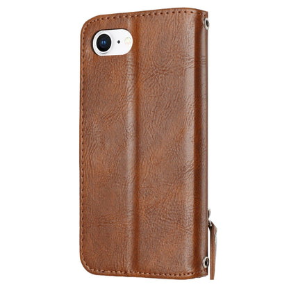 For iPhone SE 2024 Oil Skin Zipper Wallet Leather Phone Case(Brown) - More iPhone Cases by buy2fix | Online Shopping UK | buy2fix