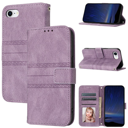 For iPhone SE 2024 Embossed Stripes Skin Feel Leather Phone Case(Light Purple) - More iPhone Cases by buy2fix | Online Shopping UK | buy2fix