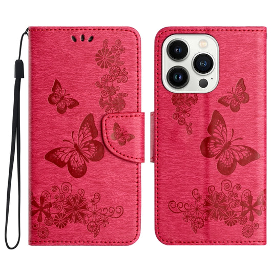 For iPhone 16 Pro Butterfly Embossed Flip Leather Phone Case(Red) - iPhone 16 Pro Cases by buy2fix | Online Shopping UK | buy2fix