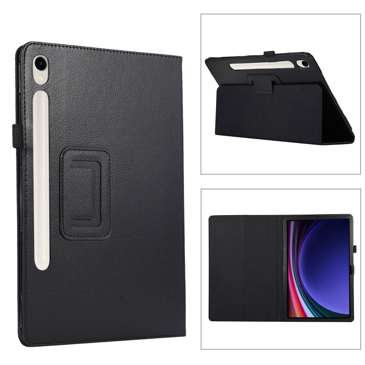 For Samsung Galaxy Tab S9 Litchi Texture Leather Tablet Case with Holder(Black) - Other Galaxy Tab PC by buy2fix | Online Shopping UK | buy2fix