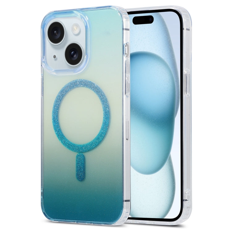 For iPhone 15 Magic Diamond Blu-ray MagSafe Phone Case(White Blue Gradient) - iPhone 15 Cases by buy2fix | Online Shopping UK | buy2fix