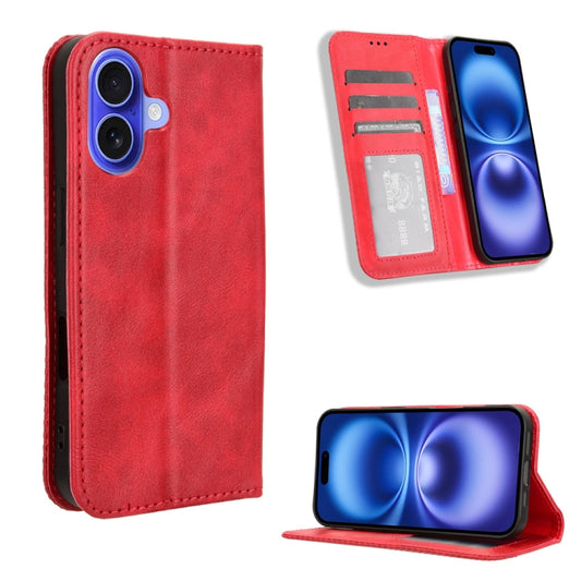 For iPhone 16 Magnetic Buckle Retro Texture Leather Phone Case(Red) - iPhone 16 Cases by buy2fix | Online Shopping UK | buy2fix