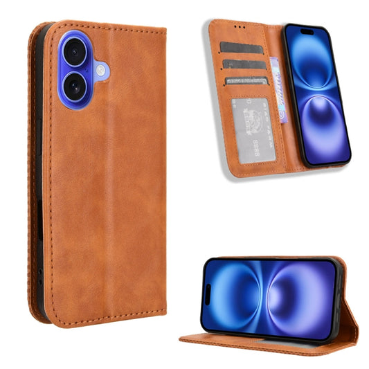 For iPhone 16 Magnetic Buckle Retro Texture Leather Phone Case(Brown) - iPhone 16 Cases by buy2fix | Online Shopping UK | buy2fix