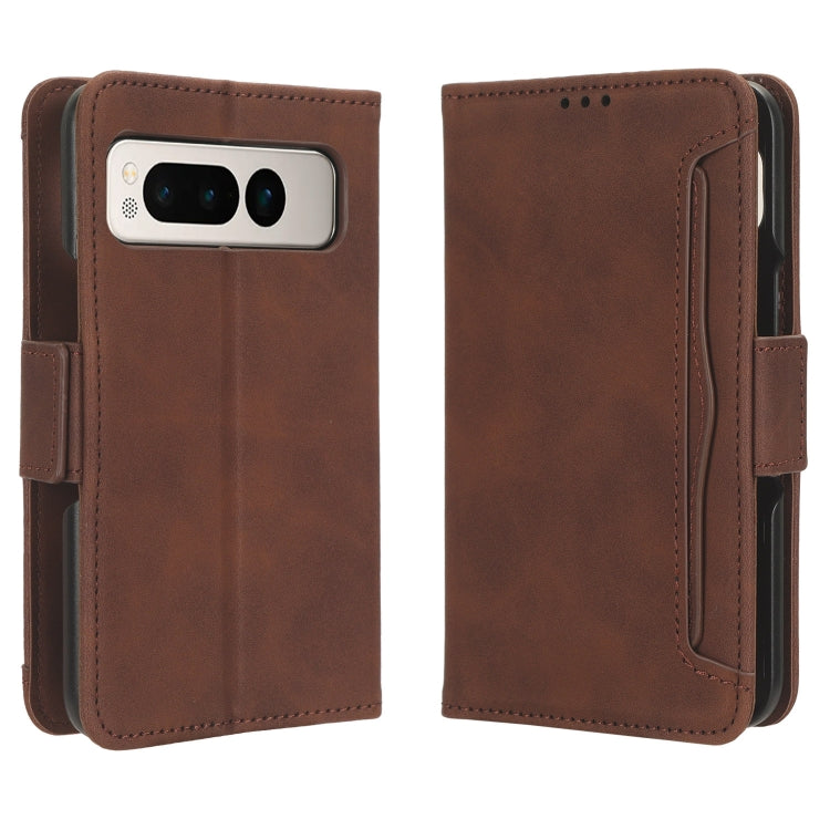 For Google Pixel Fold Skin Feel Calf Texture Card Slots Leather Phone Case(Brown) - Google Cases by buy2fix | Online Shopping UK | buy2fix