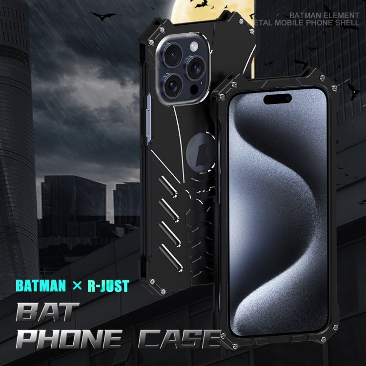 For iPhone 15 Plus R-JUST Batman Metal Mobile Phone Protective Case(Black) - iPhone 15 Plus Cases by R-JUST | Online Shopping UK | buy2fix