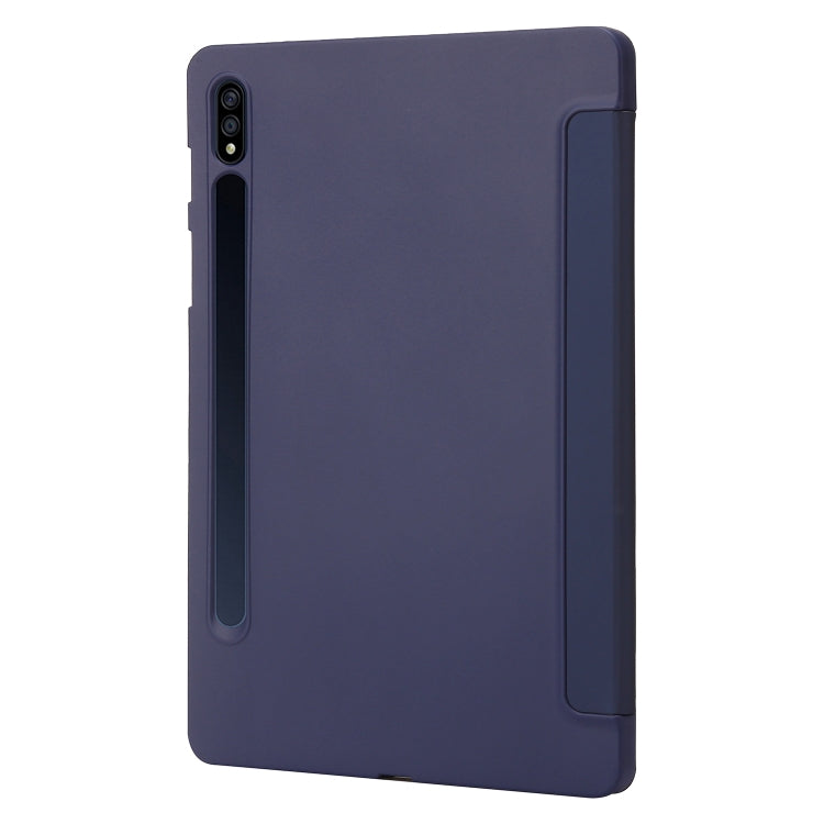 For Samsung Galaxy Tab S9+ 3-Fold Holder Silicone Leather Tablet Case(Dark Blue) - Galaxy Tab S9+ Cases by buy2fix | Online Shopping UK | buy2fix