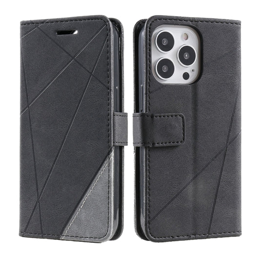 For iPhone 16 Pro Skin Feel Splicing Leather Phone Case(Black) - iPhone 16 Pro Cases by buy2fix | Online Shopping UK | buy2fix