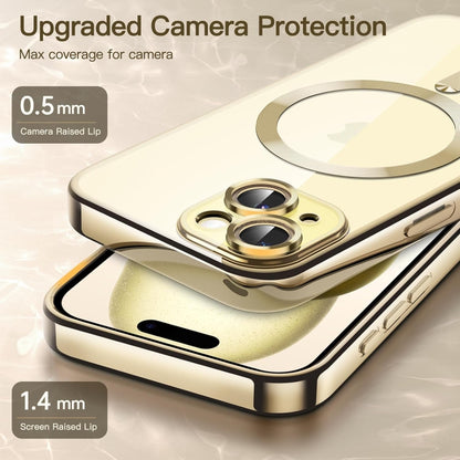 For iPhone 15 Plus Magsafe Magnetic Transparent Electroplated TPU Phone Case(Gold) - iPhone 15 Plus Cases by buy2fix | Online Shopping UK | buy2fix