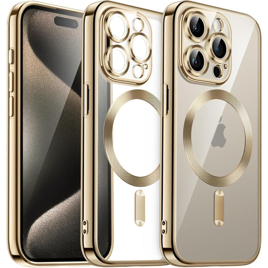 For iPhone 15 Pro Magsafe Magnetic Transparent Electroplated TPU Phone Case(Gold) - iPhone 15 Pro Cases by buy2fix | Online Shopping UK | buy2fix