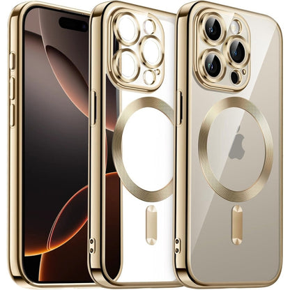 For iPhone 16 Pro Transparent Electroplated Magsafe Magnetic TPU Phone Case(Gold) - iPhone 16 Pro Cases by buy2fix | Online Shopping UK | buy2fix