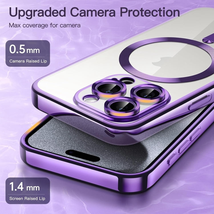 For iPhone 16 Pro Transparent Electroplated Magsafe Magnetic TPU Phone Case(Purple) - iPhone 16 Pro Cases by buy2fix | Online Shopping UK | buy2fix