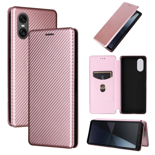 For Sony Xperia 10 VI 2024 Carbon Fiber Texture Flip Leather Phone Case(Pink) - Sony Cases by buy2fix | Online Shopping UK | buy2fix