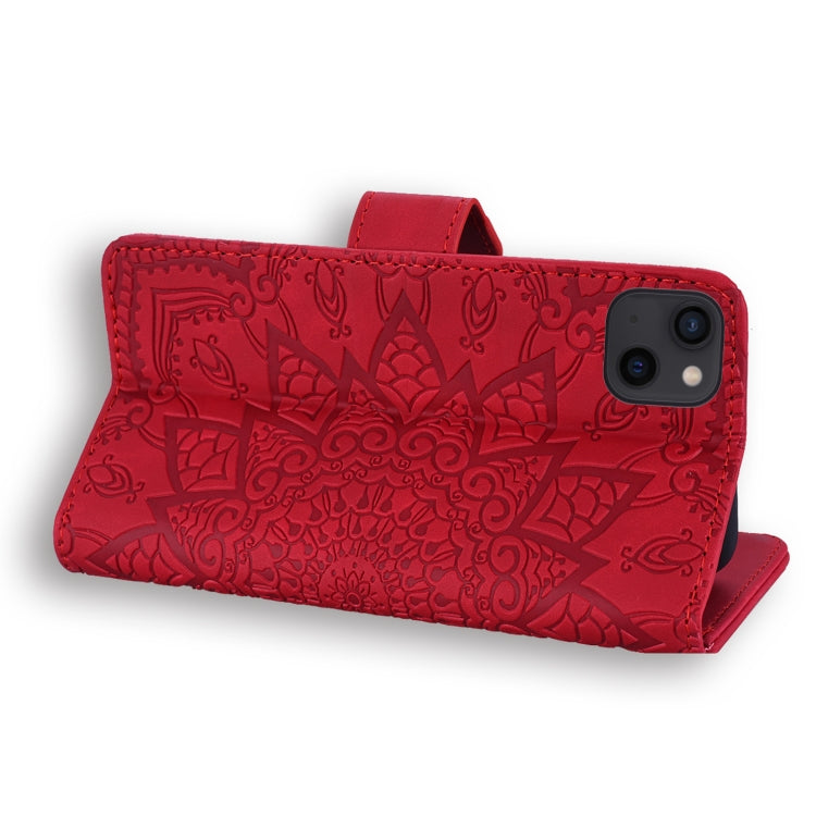 For iPhone 16 Pro Max Mandala Embossed Dual-Fold Calf Leather Phone Case(Red) - iPhone 16 Pro Max Cases by buy2fix | Online Shopping UK | buy2fix