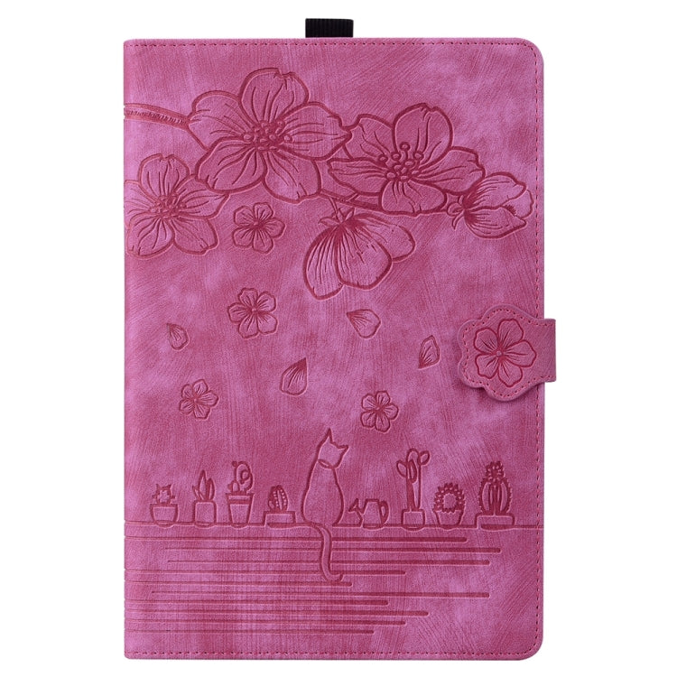 For iPad Pro 11 2024 Cartoon Sakura Cat Embossed Smart Leather Tablet Case(Rose Red) - iPad Pro 11 2024 Cases by buy2fix | Online Shopping UK | buy2fix