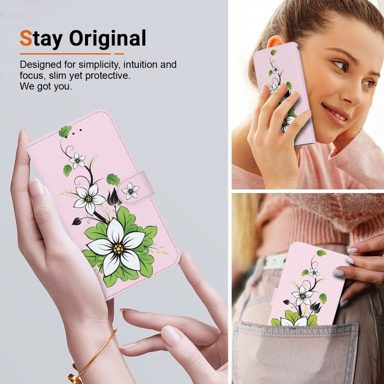 For iPhone 16 Plus Crystal Texture Colored Drawing Leather Phone Case(Lily) - iPhone 16 Plus Cases by buy2fix | Online Shopping UK | buy2fix