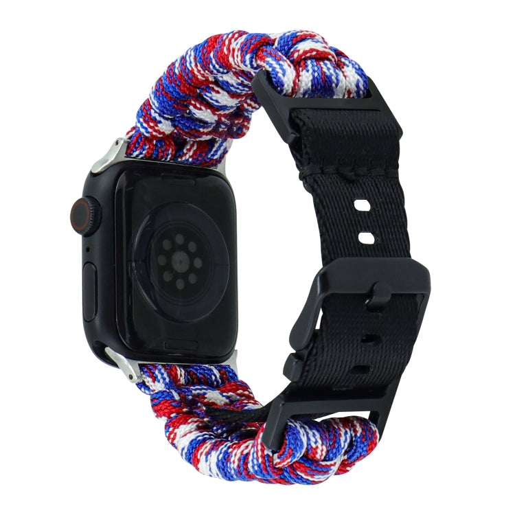 For Apple Watch Ultra 49mm Paracord Plain Braided Webbing Buckle Watch Band(Red White Blue) - Watch Bands by buy2fix | Online Shopping UK | buy2fix