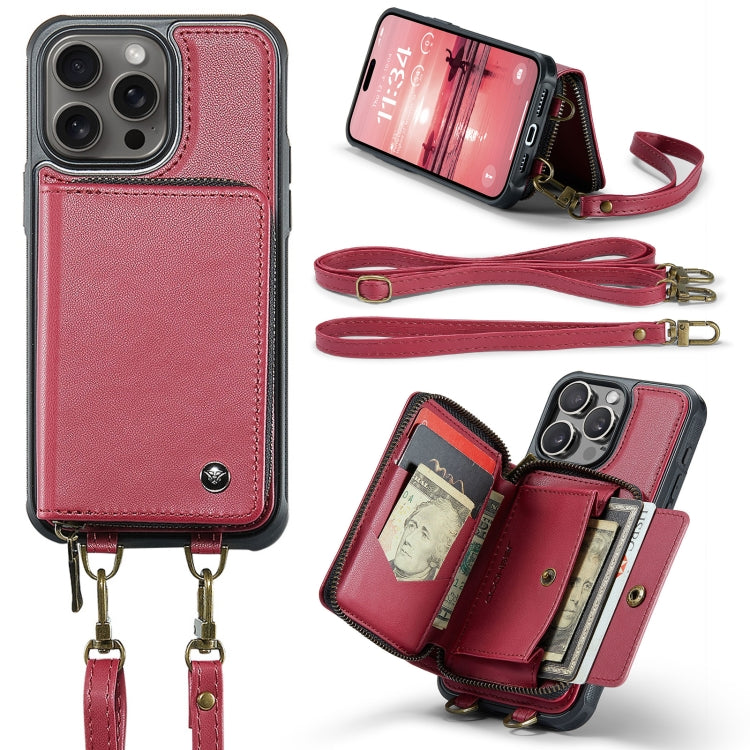 For iPhone 16 Pro Max JEEHOOD C22 Series Zipper Wallet Leather Phone Case with Dual Lanyard(Red) - iPhone 16 Pro Max Cases by JEEHOOD | Online Shopping UK | buy2fix