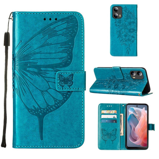 For Motorola Moto G Play 5G 2024 Embossed Butterfly Leather Phone Case(Blue) - Motorola Cases by buy2fix | Online Shopping UK | buy2fix