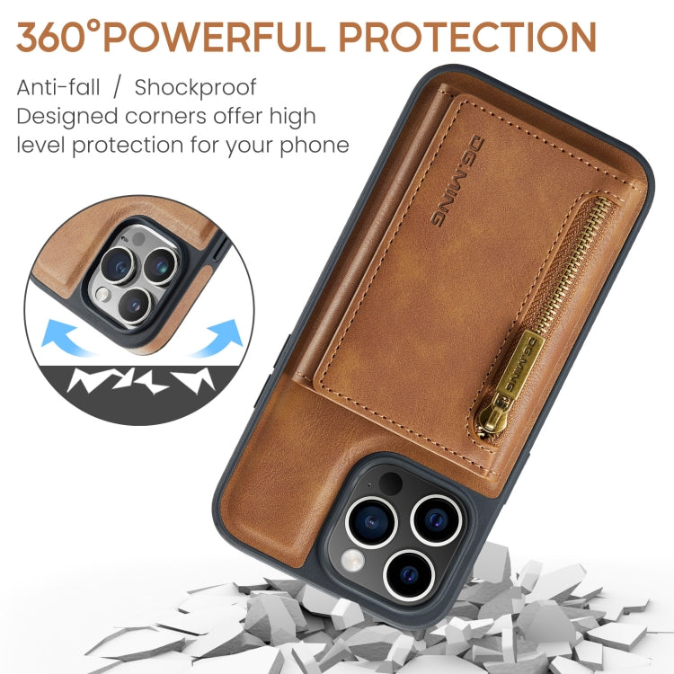 For iPhone 15 Pro DG.MING M5 Series Zip RFID Multi Card Detachable Leather Phone Case(Brown) - iPhone 15 Pro Cases by DG.MING | Online Shopping UK | buy2fix