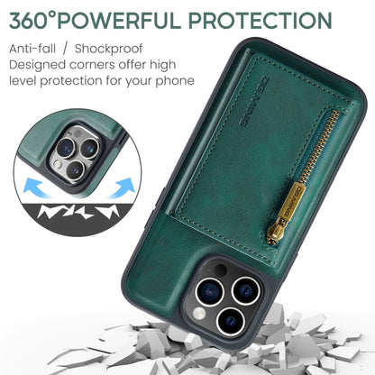 For iPhone 15 Pro DG.MING M5 Series Zip RFID Multi Card Detachable Leather Phone Case(Green) - iPhone 15 Pro Cases by DG.MING | Online Shopping UK | buy2fix