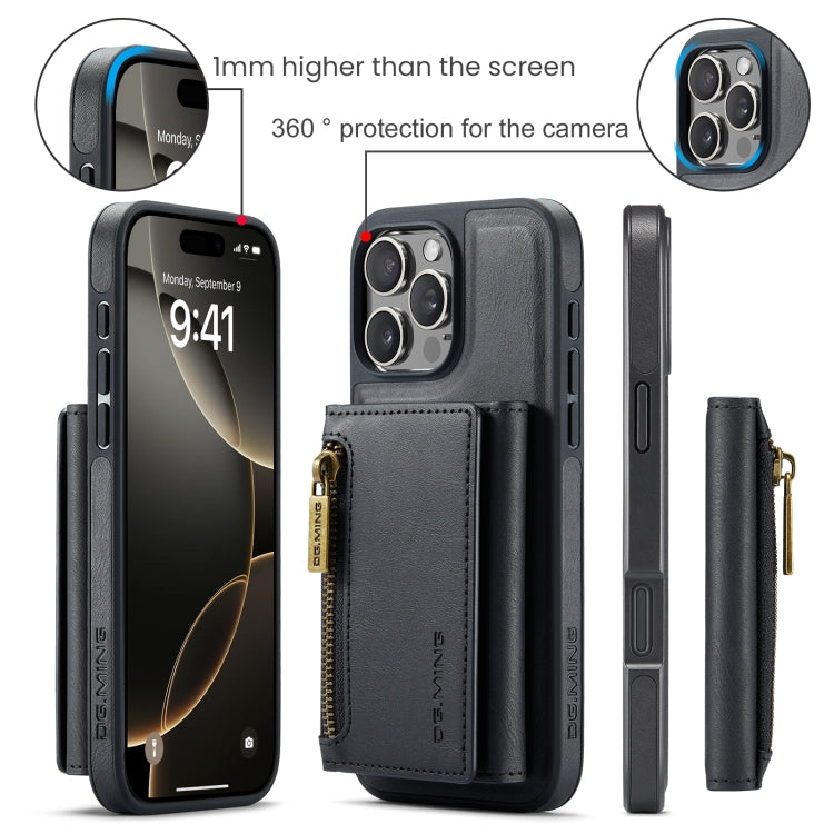 For iPhone 16 Pro Max DG.MING M5 Series Zip RFID Multi Card Detachable Leather Phone Case(Black) - iPhone 16 Pro Max Cases by DG.MING | Online Shopping UK | buy2fix