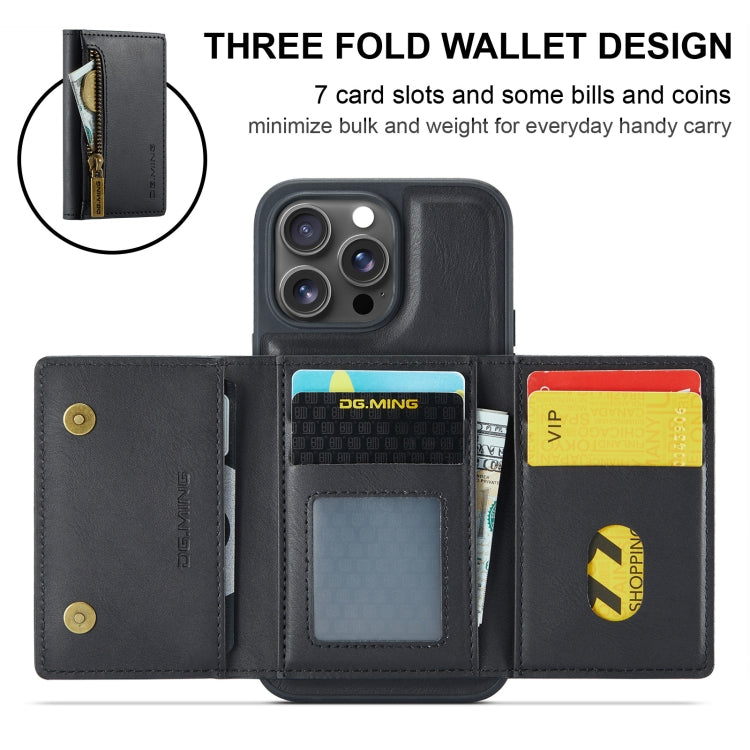 For iPhone 16 Pro DG.MING M5 Series Zip RFID Multi Card Detachable Leather Phone Case(Black) - iPhone 16 Pro Cases by DG.MING | Online Shopping UK | buy2fix