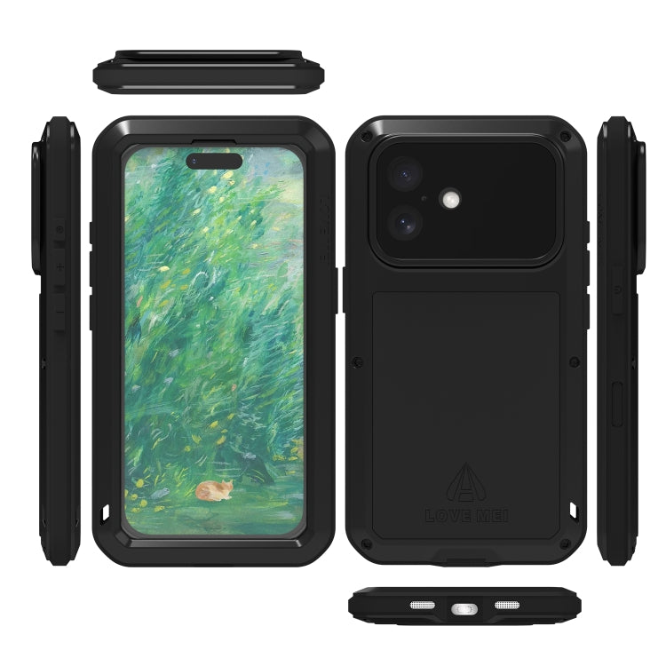 For iPhone 16 LOVE MEI Metal Shockproof Life Waterproof Dustproof Phone Case(Black) - iPhone 16 Cases by LOVE MEI | Online Shopping UK | buy2fix