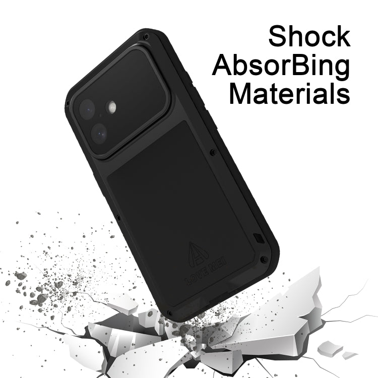 For iPhone 16 LOVE MEI Metal Shockproof Life Waterproof Dustproof Phone Case(Black) - iPhone 16 Cases by LOVE MEI | Online Shopping UK | buy2fix