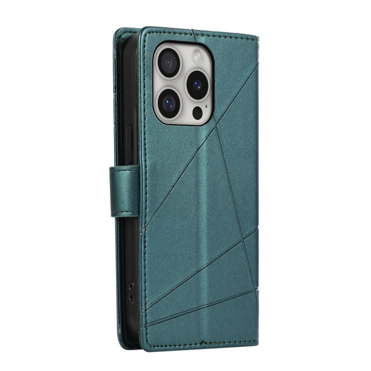 For iPhone 16 Pro PU Genuine Leather Texture Embossed Line Phone Case(Green) - iPhone 16 Pro Cases by buy2fix | Online Shopping UK | buy2fix