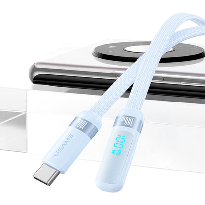 USAMS US-SJ653 PD 100W USB-C/Type-C to USB-C/Type-C Aluminum Alloy Digital Display Fast Charging Elbow Data Cable, Length: 1.2m(Blue) - USB-C & Type-C Cable by USAMS | Online Shopping UK | buy2fix